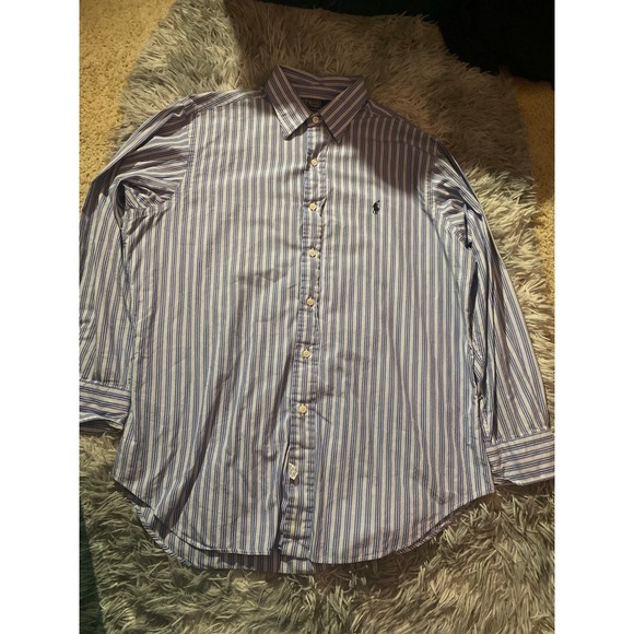 Polo Ralph Lauren Andrew Shirt 16.5 32/33 Blue Striped Dress Shirt 100% Cotton - Picture 1 of 4